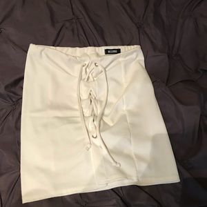 Misguided white lace up skirt